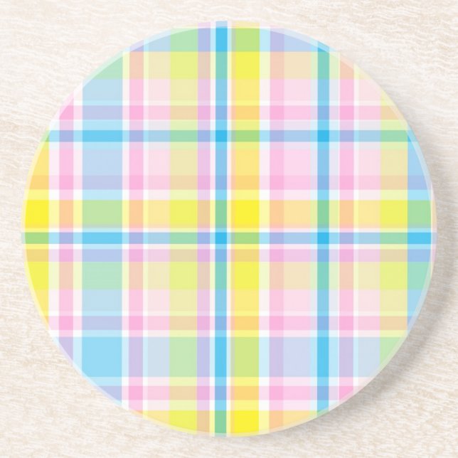 Pink yellow blue tartan pattern accessories trendy coaster (Front)