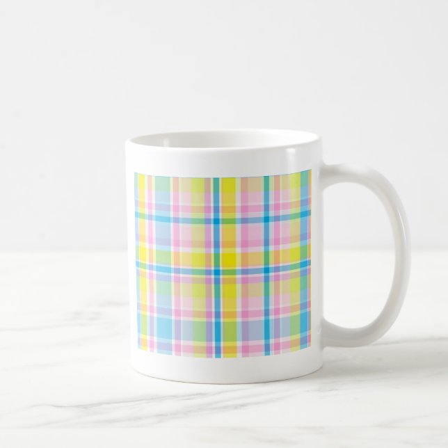 Pink yellow blue tartan pattern accessories trendy coffee mug (Right)