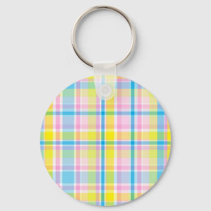 Pink yellow blue tartan pattern accessories trendy key ring