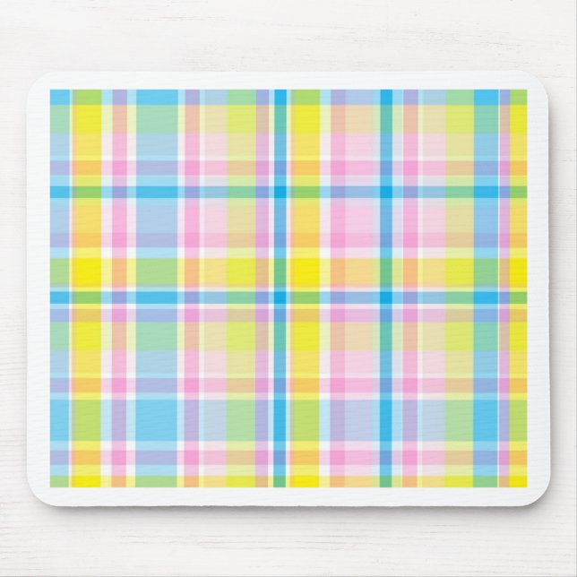 Pink yellow blue tartan pattern accessories trendy mouse pad (Front)