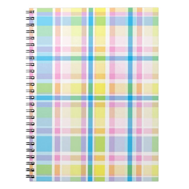 Pink yellow blue tartan pattern accessories trendy notebook (Front)