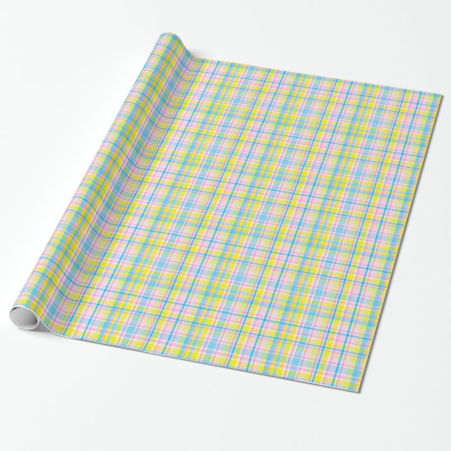 Pink yellow blue tartan pattern accessories trendy wrapping paper (Unrolled)