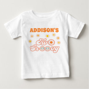 Pink Yellow Blue Two Groovy Retro 2nd Birthday  Baby T-Shirt