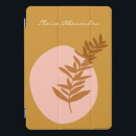 Pink Yellow Botanical Nature Personalised Name iPad Pro Cover<br><div class="desc">This stylish custom iPad cover features a minimalist botanical illustration in a beautiful autumn shade of mustard yellow on an abstract shapes background in blush pink. Personalise it with your name. Great gift idea!</div>