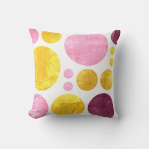 Pink Yellow Brown Polka Dots Abstract Painting Cushion