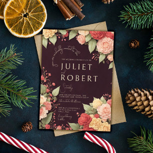 Pink Yellow Burgundy Winter Floral Wedding Invitation