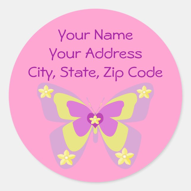 Pink & Yellow butterfly address label (Front)