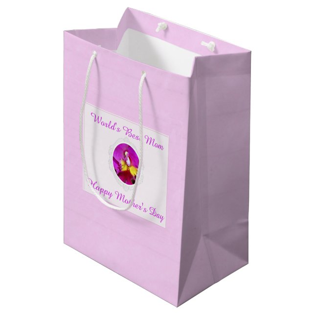 Pink Yellow Cattleya Orchid Mother's Day Gift Bag (Front Angled)