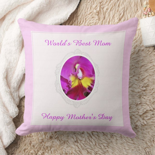 Pink Yellow Cattleya Orchid Mother's Day Pillow (Blanket)