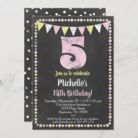 Pink Yellow Chalkboard 5th Birthday Invitation