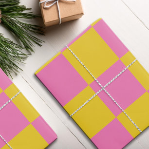Pink Yellow Chequered Pattern Wrapping Paper Sheet