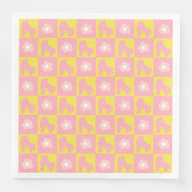Pink Yellow Chequered Roller Derby Skate Napkin (Front)