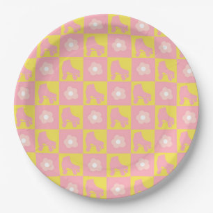 Pink Yellow Chequered Roller Derby Skate Paper Plate