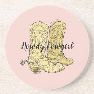 Pink Yellow Cowgirl Boots Coaster