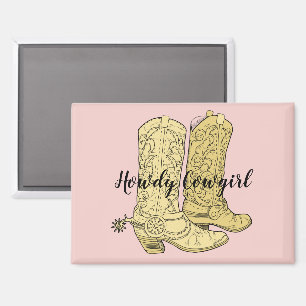 Pink Yellow Cowgirl Boots Magnet