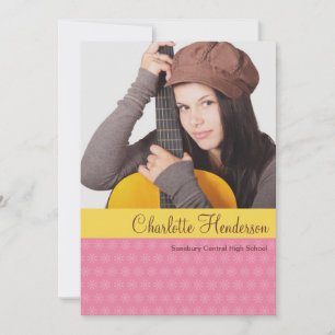Pink yellow custom photo graduation announcement