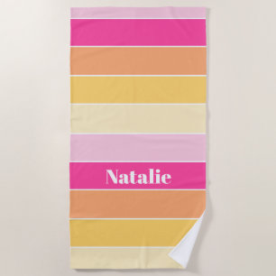 Pink Yellow Custom Summer Colour Block Stripes Beach Towel