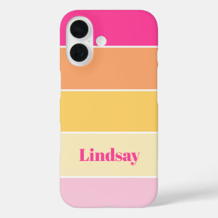 pink yellow Custom Summer Colour Block Stripes iPhone 16 Case