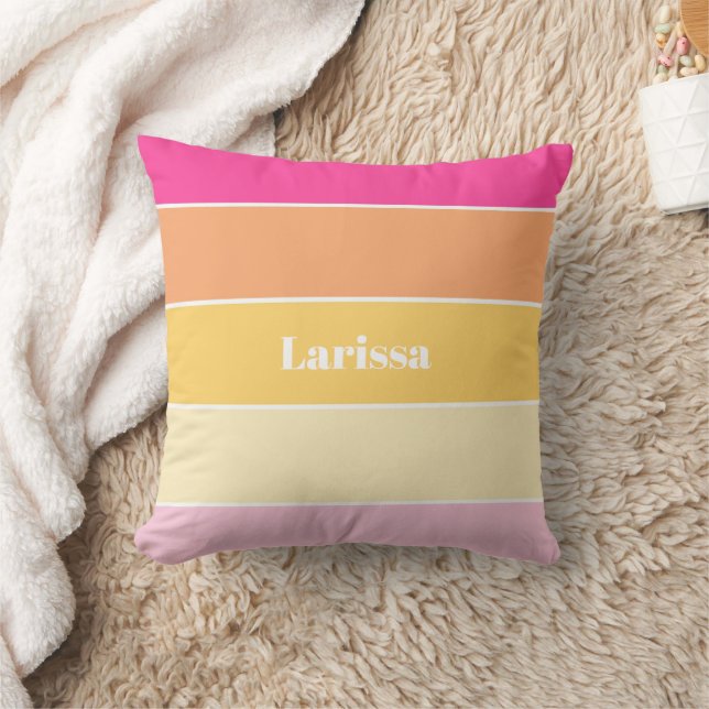 Pink Yellow Custom Summer Colour Block Stripes Cushion (Blanket)