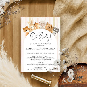 Pink Yellow Cute Animals Budget Oh Baby Shower Invitation