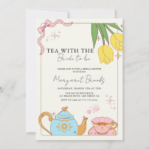 Pink Yellow Cute Bridal Tea Party Invitation