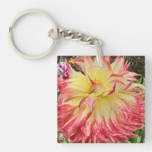 Pink & Yellow Dahlia Acrylic Key Ring
