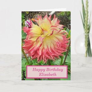 Pink & Yellow Dahlia Birthday Card