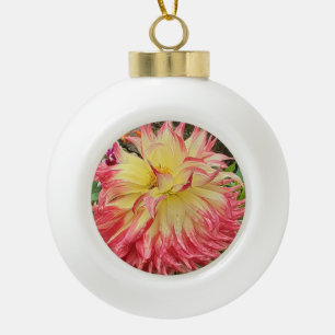Pink & Yellow Dahlia  Ceramic Ball Christmas Ornament