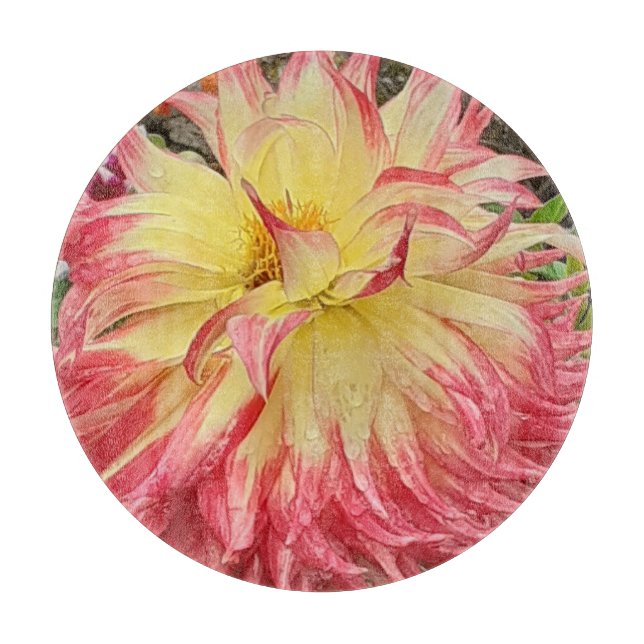 Pink & Yellow Dahlia  Cutting Board (Front)