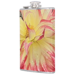 Pink & Yellow Dahlia Hip Flask
