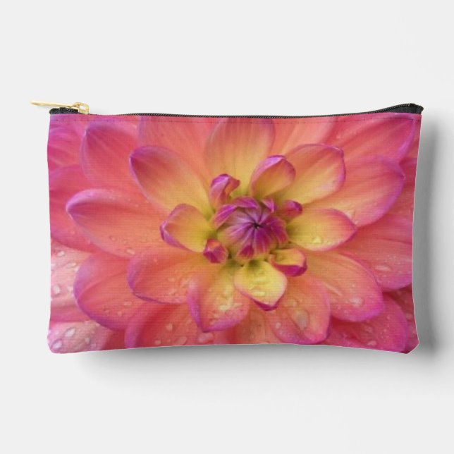 Pink & Yellow Dahlia Pattern Accessory Pouch (Front)