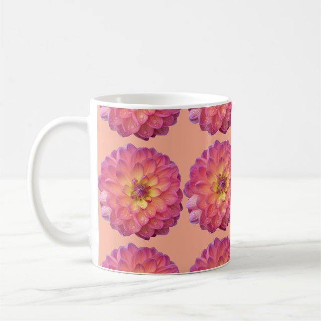 Pink & Yellow Dahlia Pattern Coffee Mug (Left)