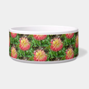 Pink & Yellow Dahlia Pet Bowl