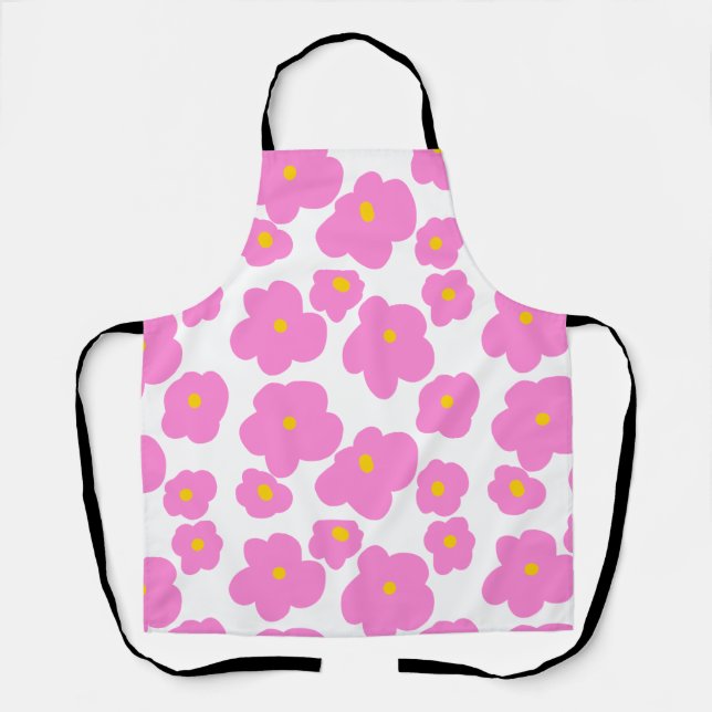 Pink yellow daisy flower modern elegant pattern  apron (Front)