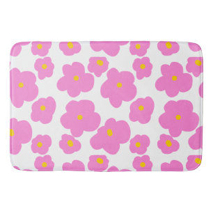 Pink yellow daisy flower modern elegant pattern bath mat