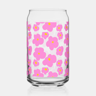 Pink yellow daisy flower modern elegant pattern  can glass