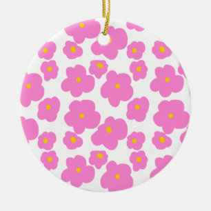 Pink yellow daisy flower modern elegant pattern  ceramic ornament
