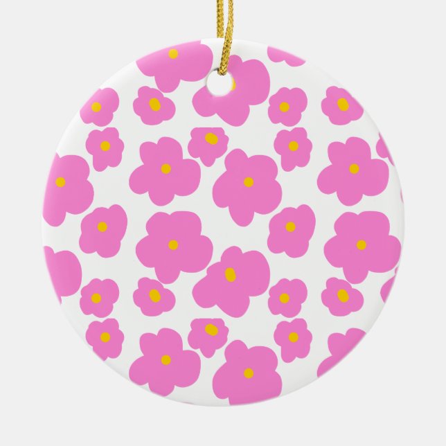 Pink yellow daisy flower modern elegant pattern  ceramic ornament (Front)