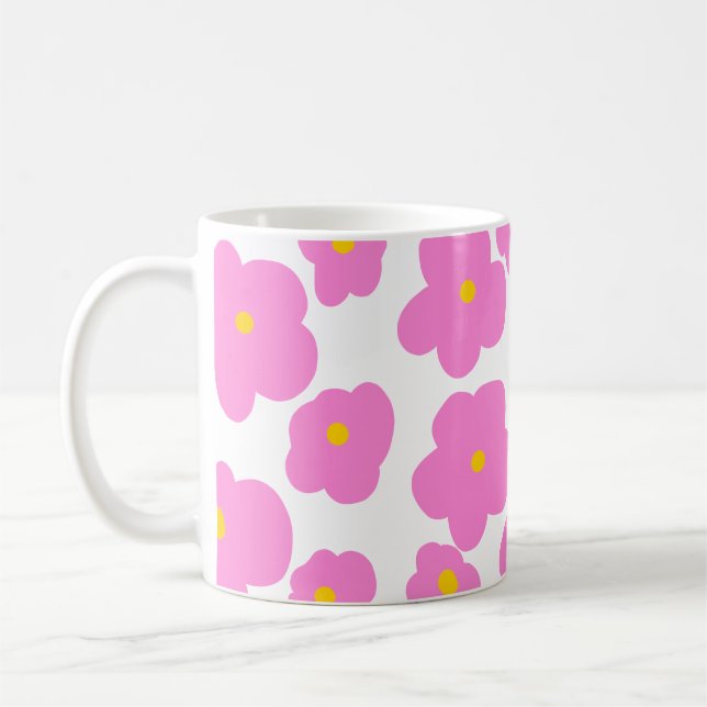Pink yellow daisy flower modern elegant pattern  coffee mug (Left)