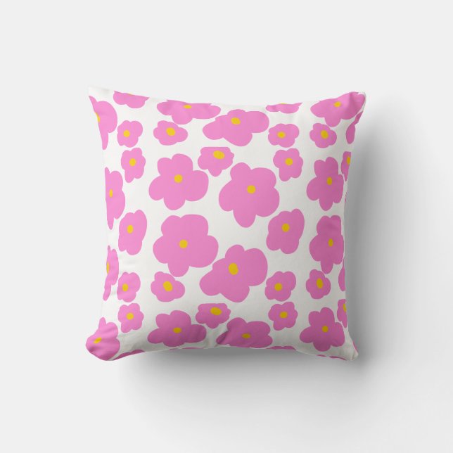 Pink yellow daisy flower modern elegant pattern  cushion (Front)