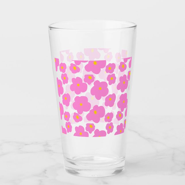 Pink yellow daisy flower modern elegant pattern  glass (Front)