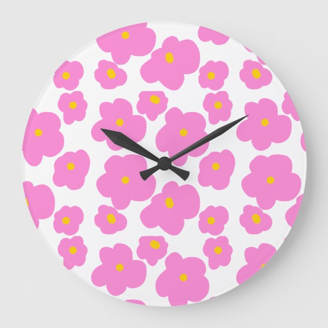 Pink yellow daisy flower modern elegant pattern  large clock (Front)