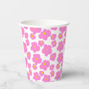 Pink yellow daisy flower modern elegant pattern paper cups