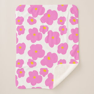 Pink yellow daisy flower modern elegant pattern  sherpa blanket