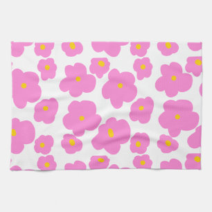 Pink yellow daisy flower modern elegant pattern  tea towel