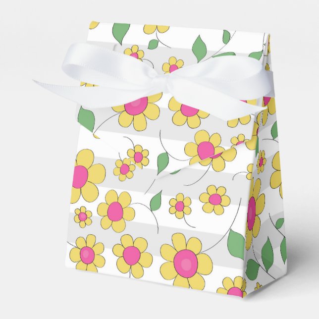 Pink yellow daisy flower spring kids doodles  favour box (Front Side)