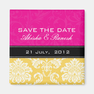 Pink Yellow Damask Save the Date Magnet