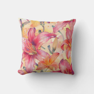 Pink Yellow Daylilies Cushion