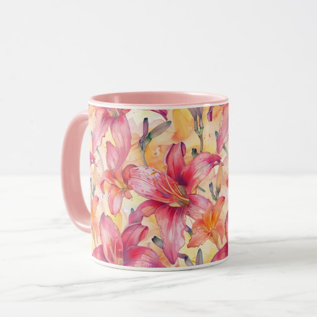 Pink Yellow Daylilies Mug (Front Left)