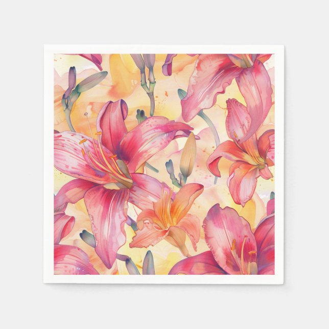 Pink Yellow Daylilies Napkin (Front)